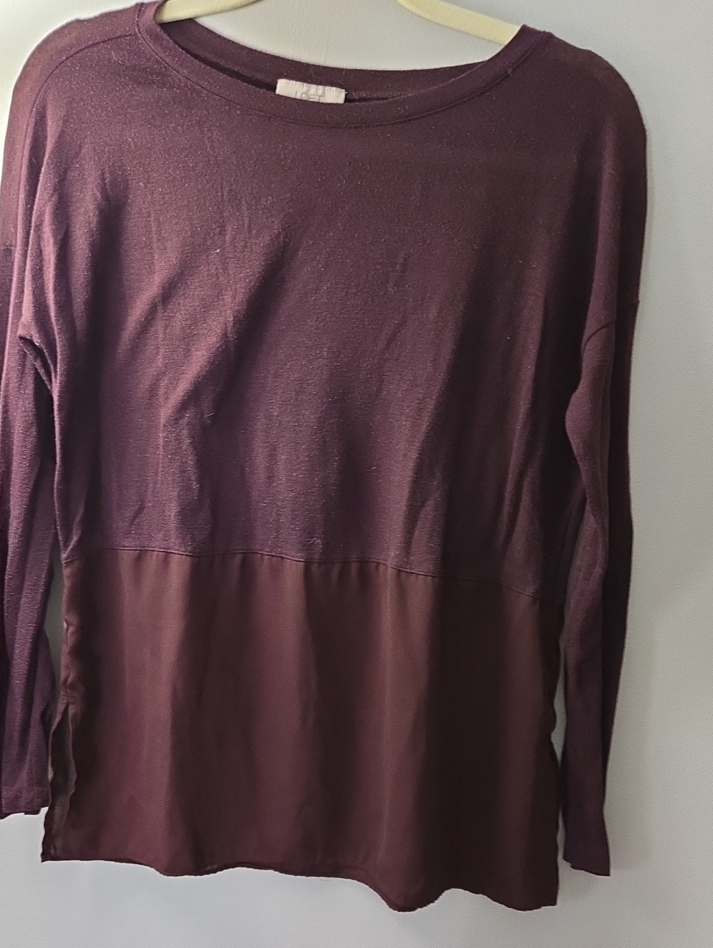 Women's Long Sleeve Two-Tone Knit Top - Plum